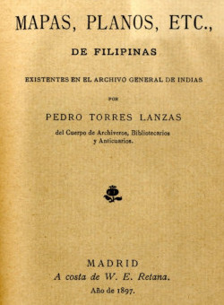 Mapas, planos, etc., de Filipinas, de P. Torres (Madrid, 1897).
