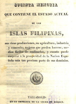 Sucinta memoria que contiene el estado actual de las Islas Filipinas (Valladolid, 1838)